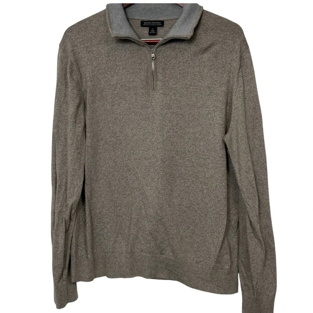 Banana Republic Mens L Gray Two Tone Cotton Cashmere Half Zip Sweater Pullover